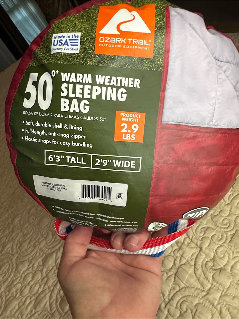 Ozark Trail Red and White Warm-Weather Sleeping Bag
